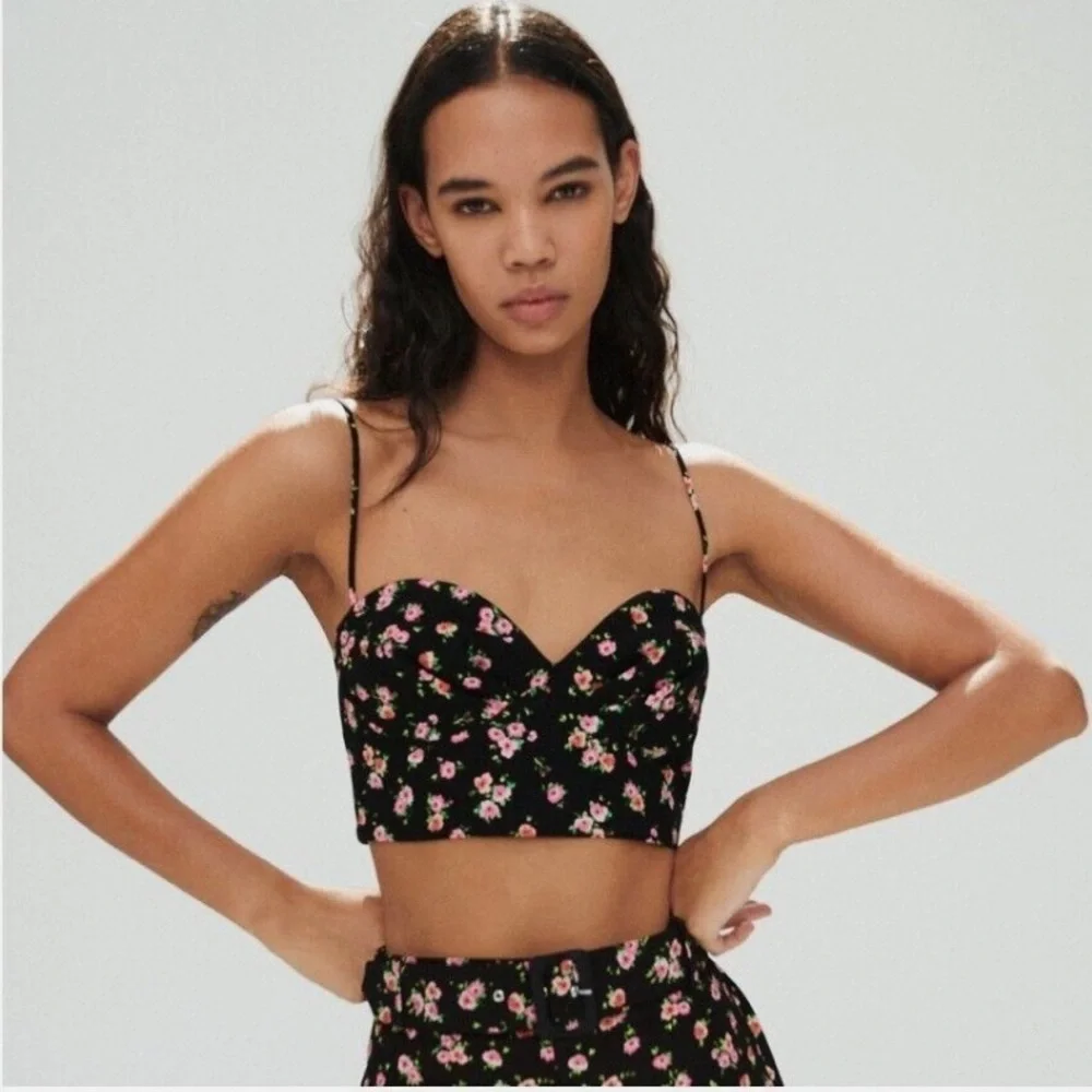 Zara Ditzy Floral Bustier Corset Crop Top Size XL - Picture 2 of 11